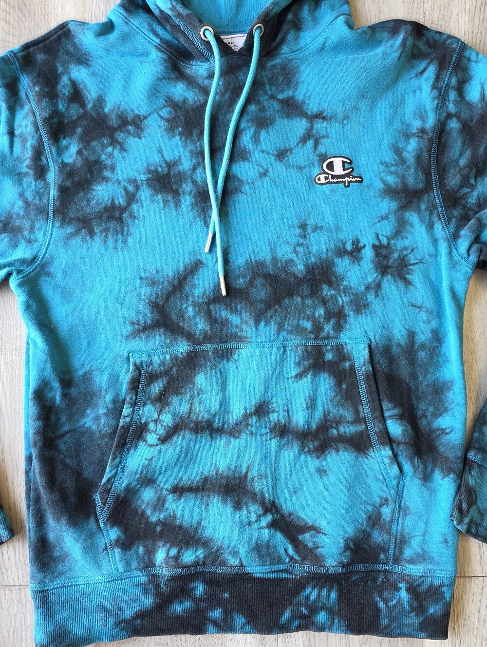 Champion Blue & Black Tie-Dye Hoodie, Small - Picture 5 of 11